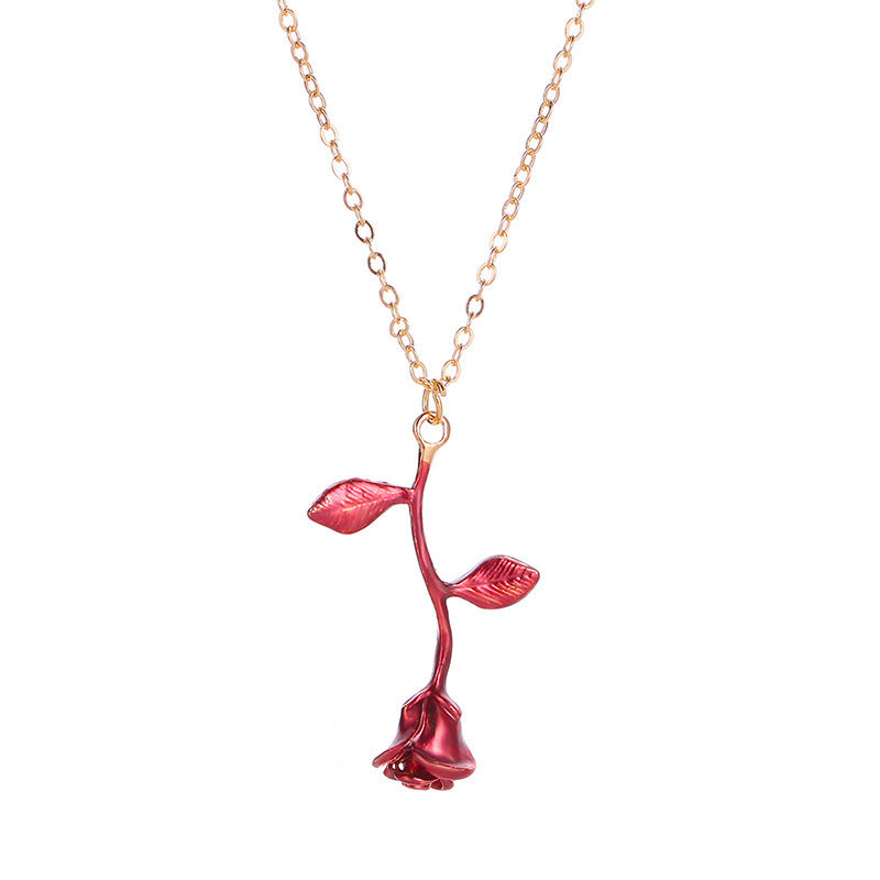 Elegant Drop Red Rose Flower Pendant Necklaces
