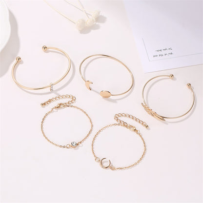 Five-Piece Punk Moon Leaf Crystal Protein Bracelet Set
