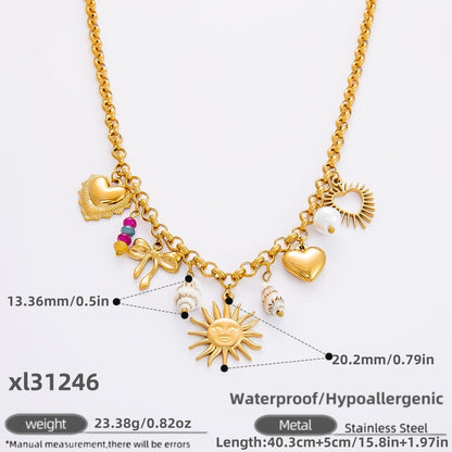 Stainless Steel Sun Shell Pendant Necklace Bracelet Set