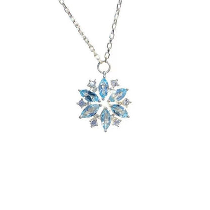 Rhinestone Sky Blue Snowflake Pendant Necklace