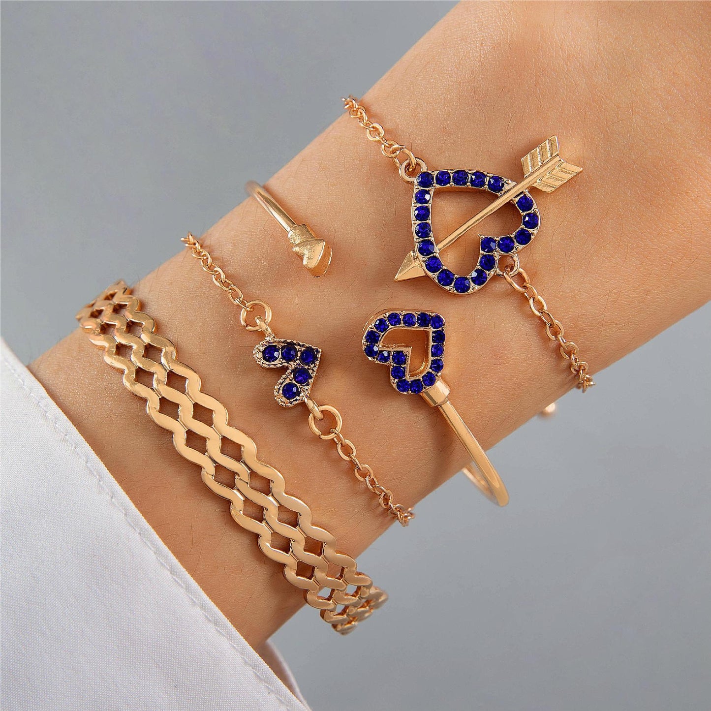 Blue Flower Love Butterfly Bracelet Set 4pcs