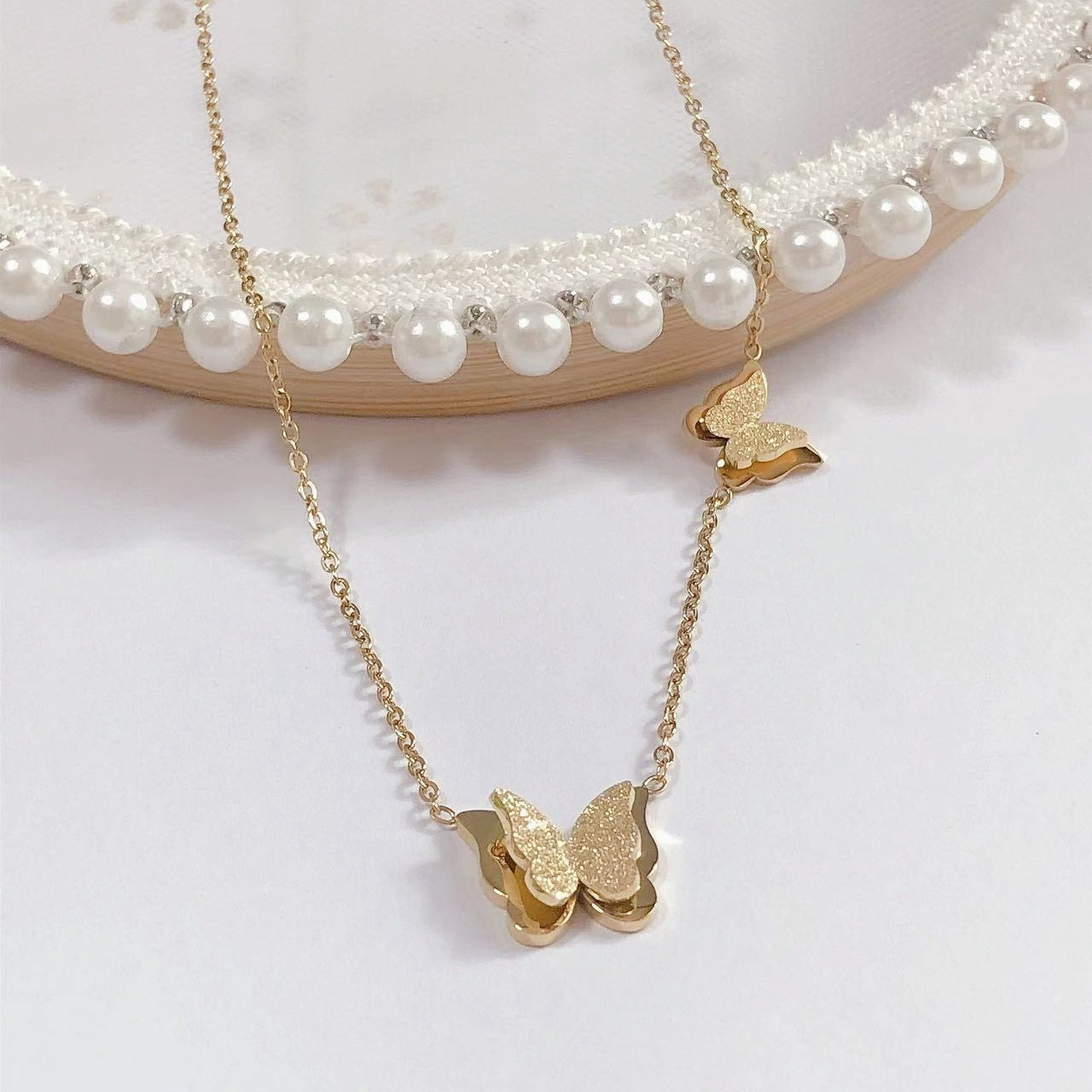 Double Butterfly Titanium Steel Necklace