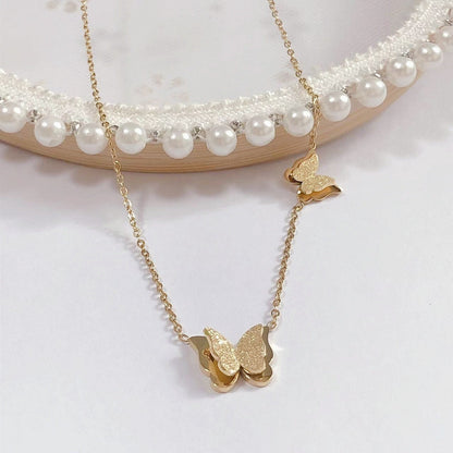 Double Butterfly Titanium Steel Necklace