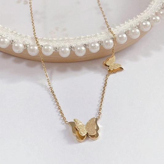 Double Butterfly Titanium Steel Necklace