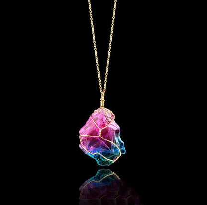 Natural Stone Crystal Pendant 7 Colour - Transparent Healing Gemstone Necklace