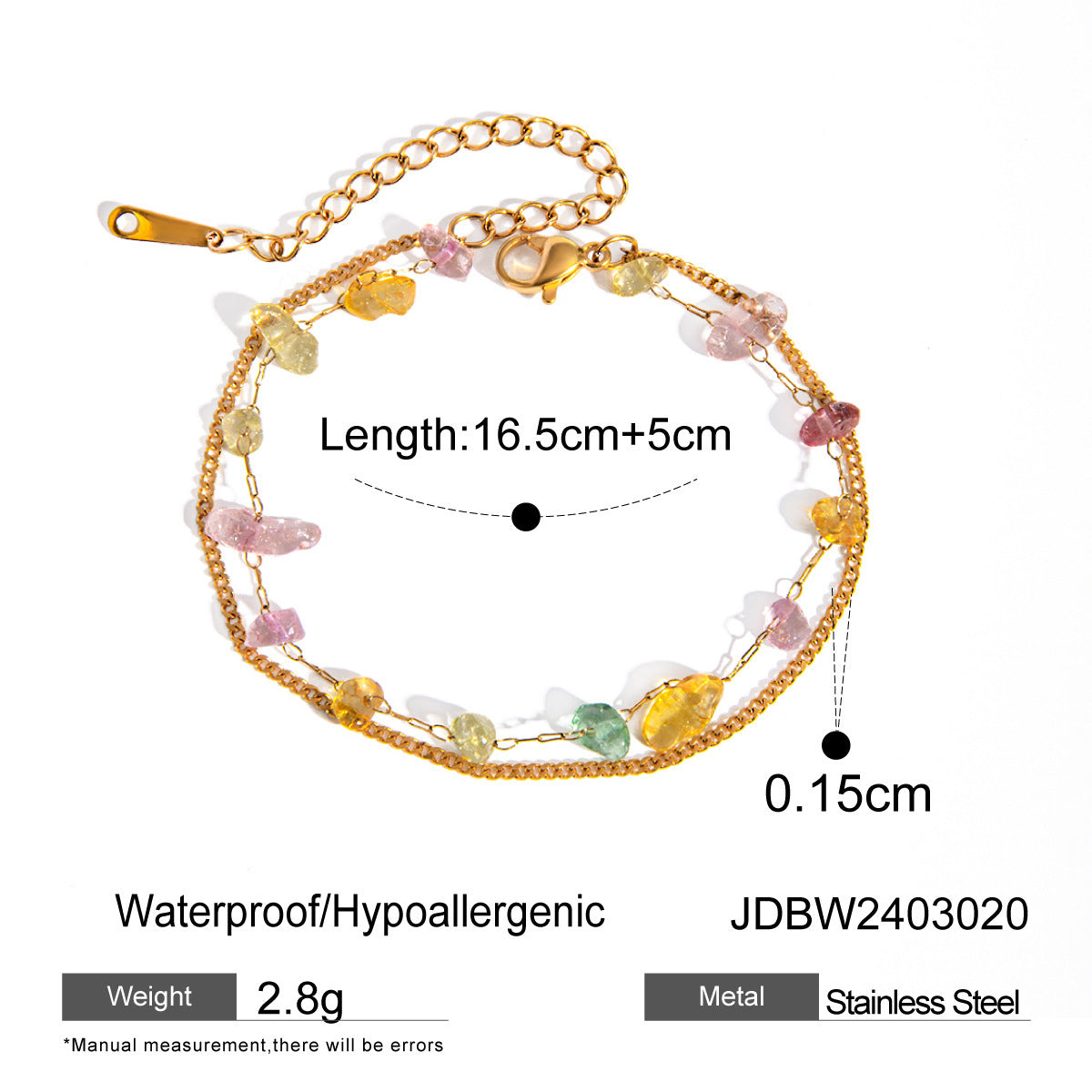 Gold-Plated Stainless Steel Broken Stone Chain Bracelet Ring