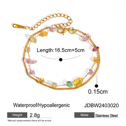 Gold-Plated Stainless Steel Broken Stone Chain Bracelet Ring