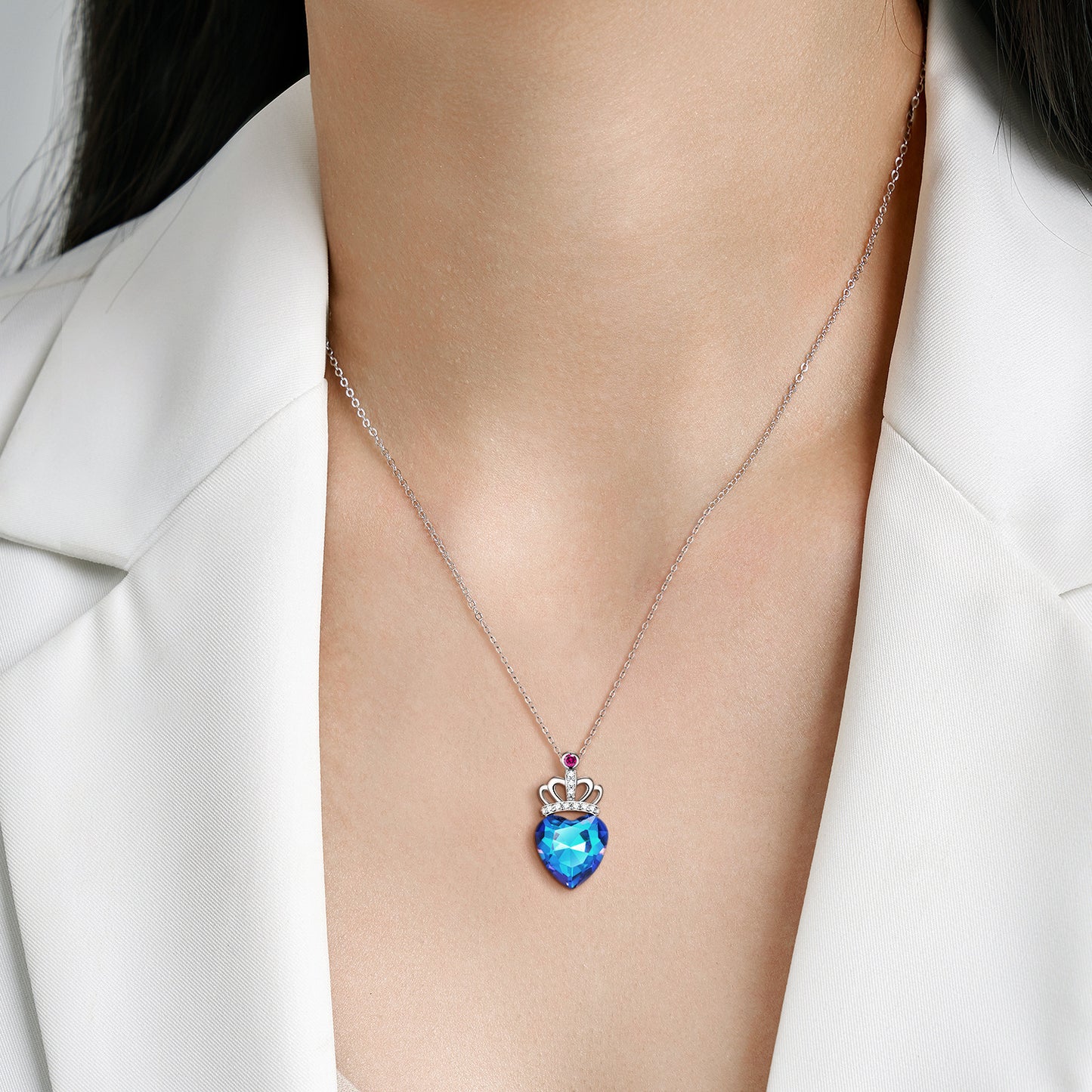 Blue Heart Crown Necklace