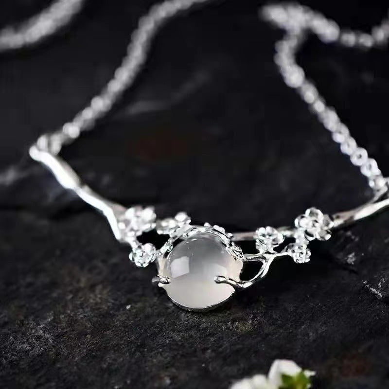 Moonlight White Chalcedony Plum Necklace