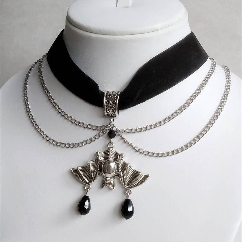 Gothic Long Sword Black Rose Earrings & Necklace Set