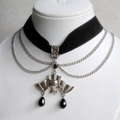 Gothic Long Sword Black Rose Earrings & Necklace Set
