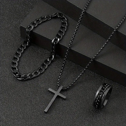 Cross Necklace, Ring & Bracelet Set