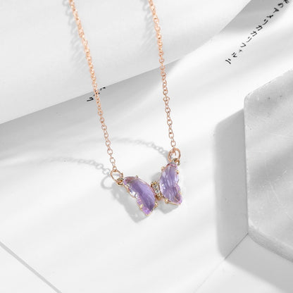 Glass Crystal Butterfly Necklace