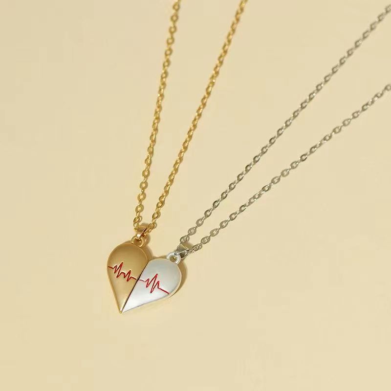 Heartbeat Magnetic Heart Couple Necklace