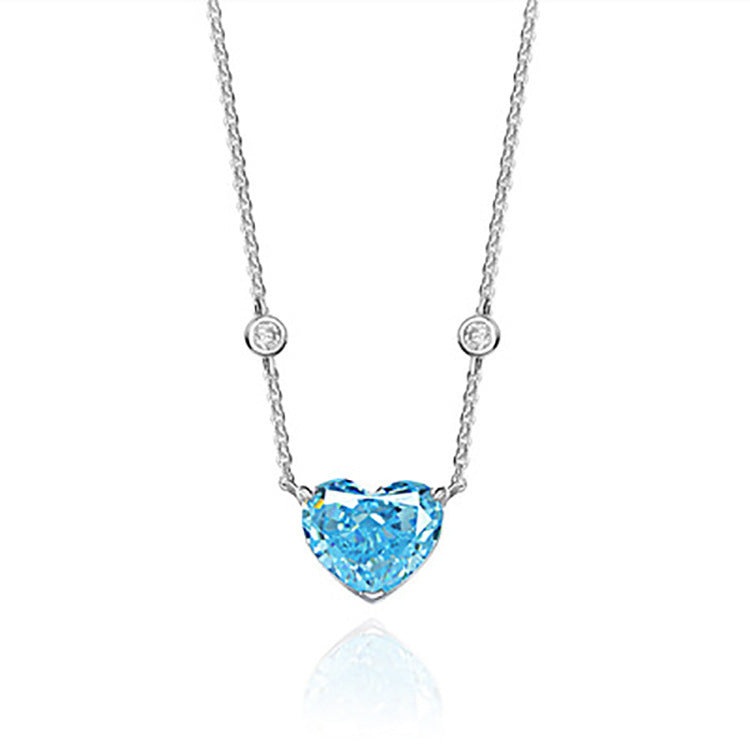 Ocean Blue Heart-Shaped Zircon Necklace