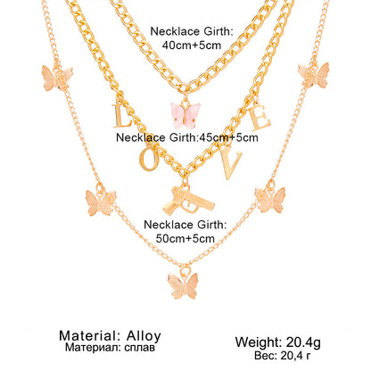 Multi-Layered Butterfly Necklace Set