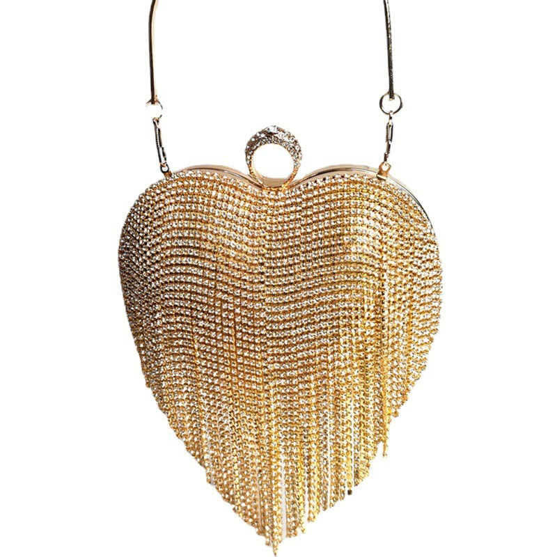 Heart Tassel Inlaid Diamond Heart-Shaped Handbag