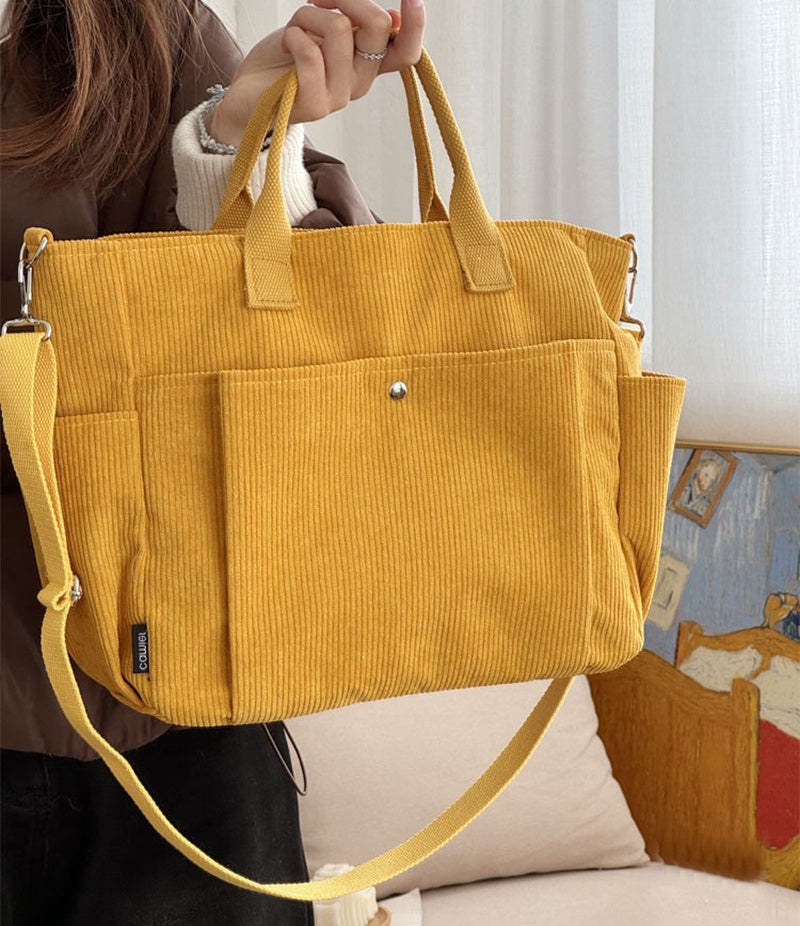 Thick Corduroy Shoulder Tote Bag
