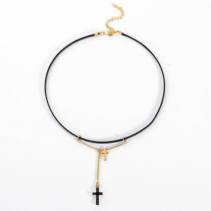 Double Cross Leather Necklace for Women - Trendy Radar