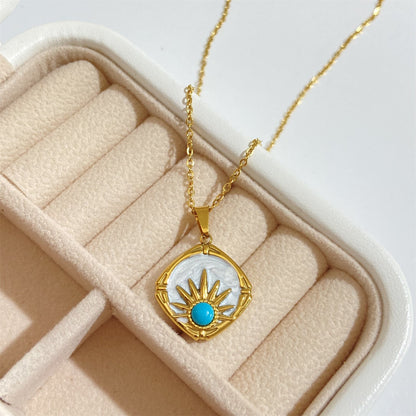 Drop Oil Pearl Blue Turquoise Sun Pendant Necklace - Trendy Radar