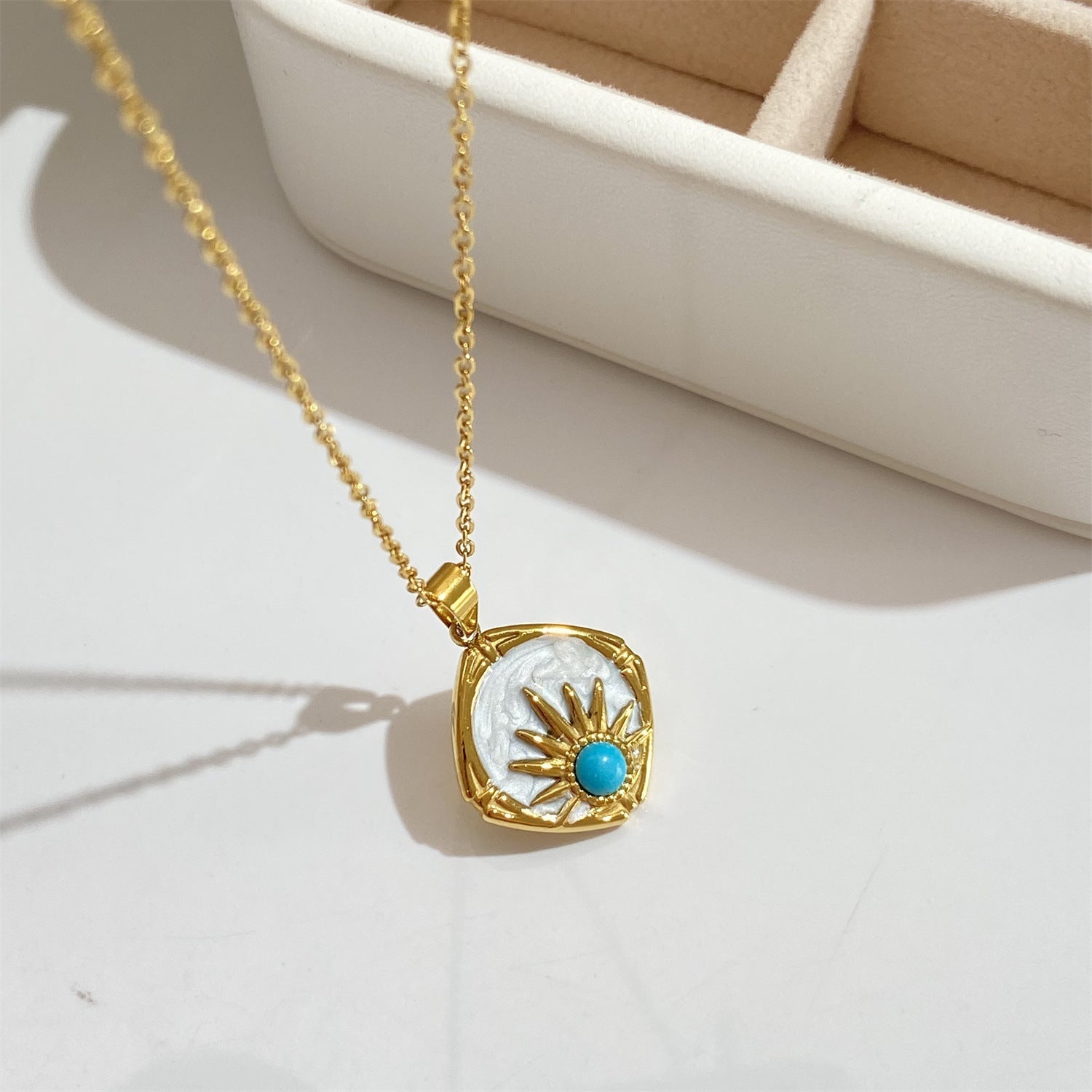 Drop Oil Pearl Blue Turquoise Sun Pendant Necklace - Trendy Radar