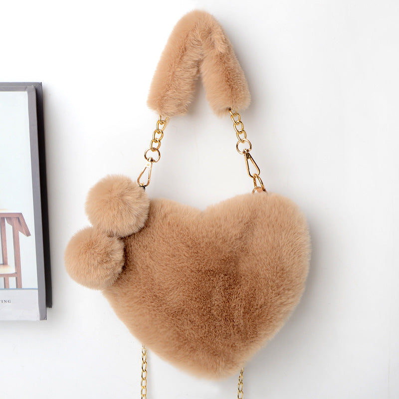 Love Heart-Shaped Plush Handbag