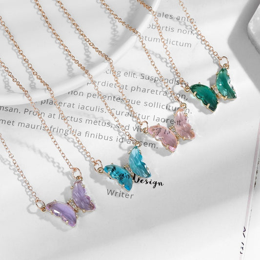 Glass Crystal Butterfly Necklace