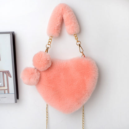 Love Heart-Shaped Plush Handbag