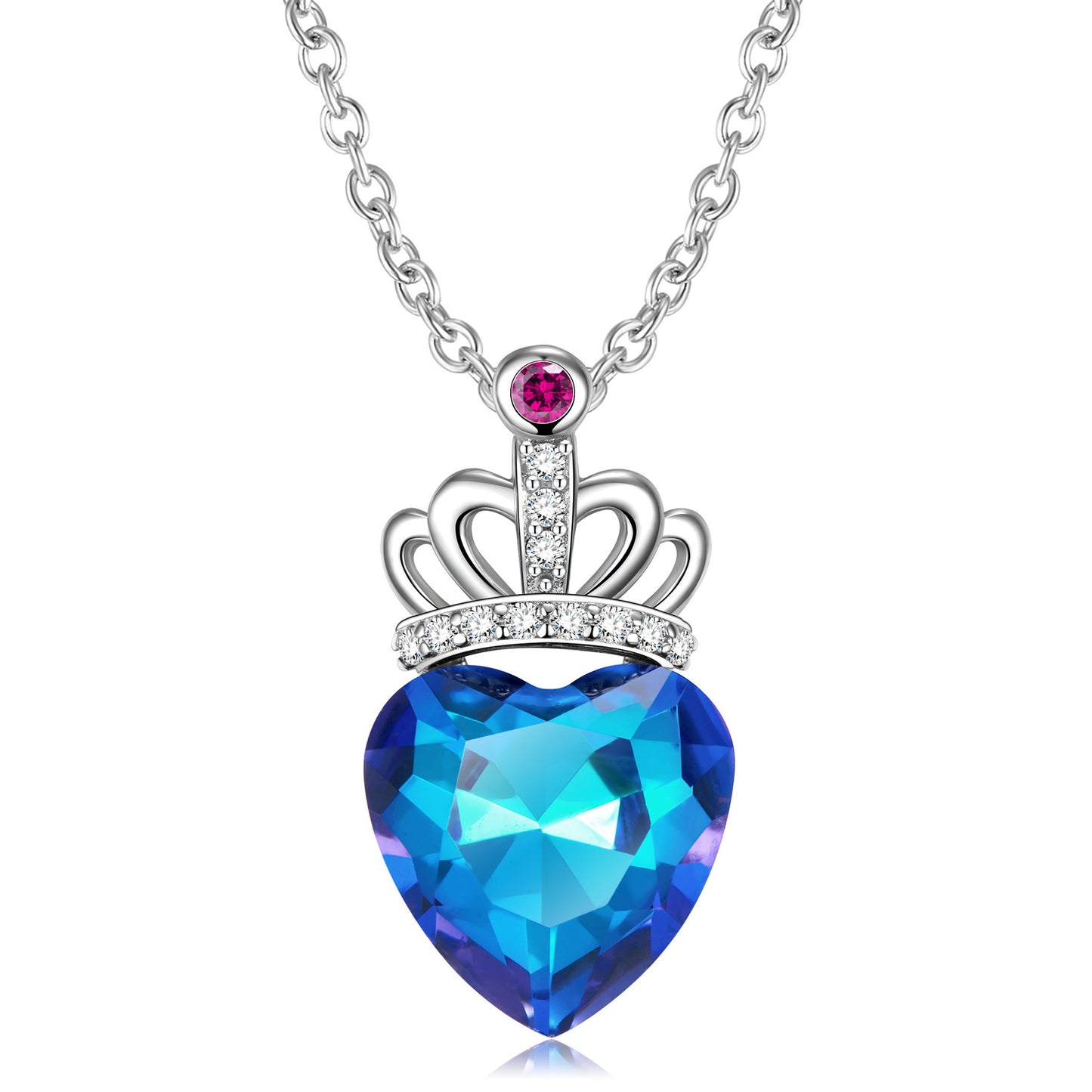 Blue Heart Crown Necklace