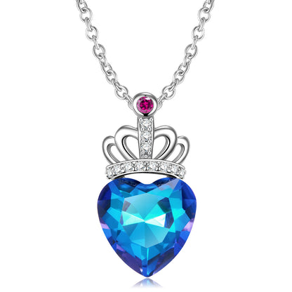 Blue Heart Crown Necklace