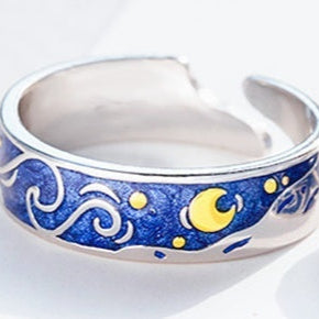 Adjustable Sea Blue Starry Sky Couple Ring
