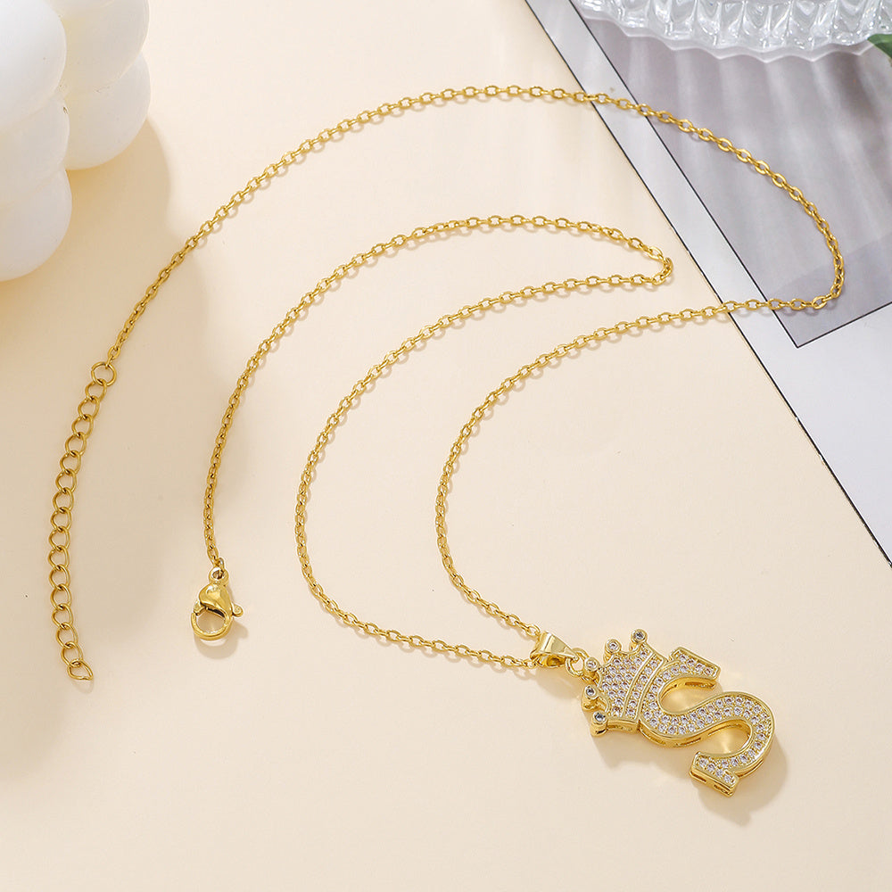 Gold Crown A-Z Pendant Necklace