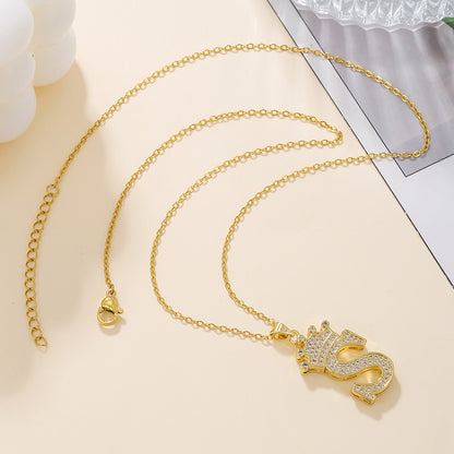 Gold Crown A-Z Pendant Necklace