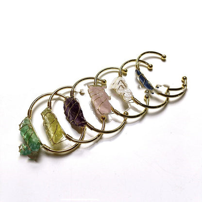 Explosive Natural Crystal Rough Stone Gold Winding Bracelet