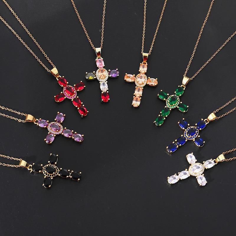 Copper Zircon Cross Pendant Necklace