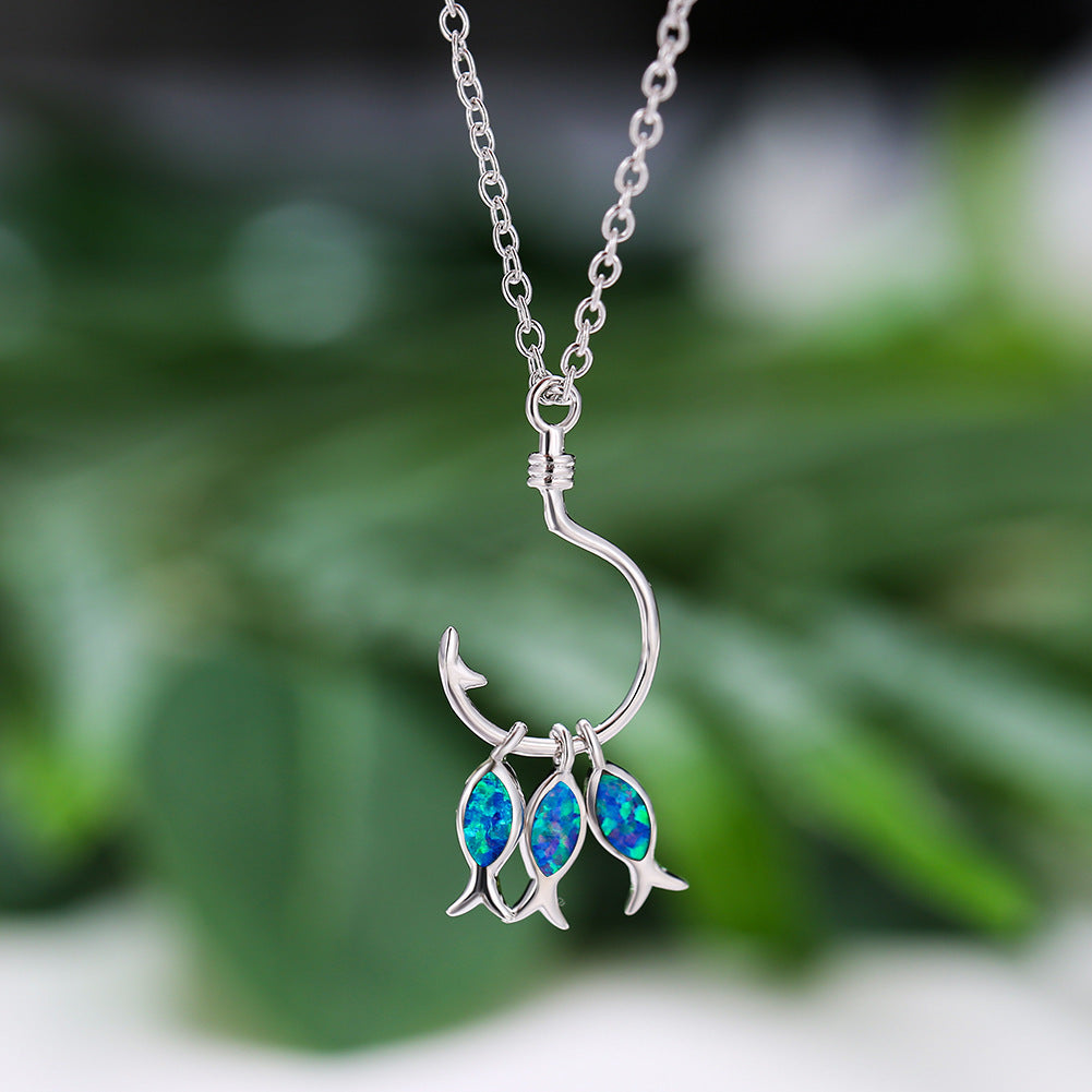 Three Fish Opal Pendant Necklace
