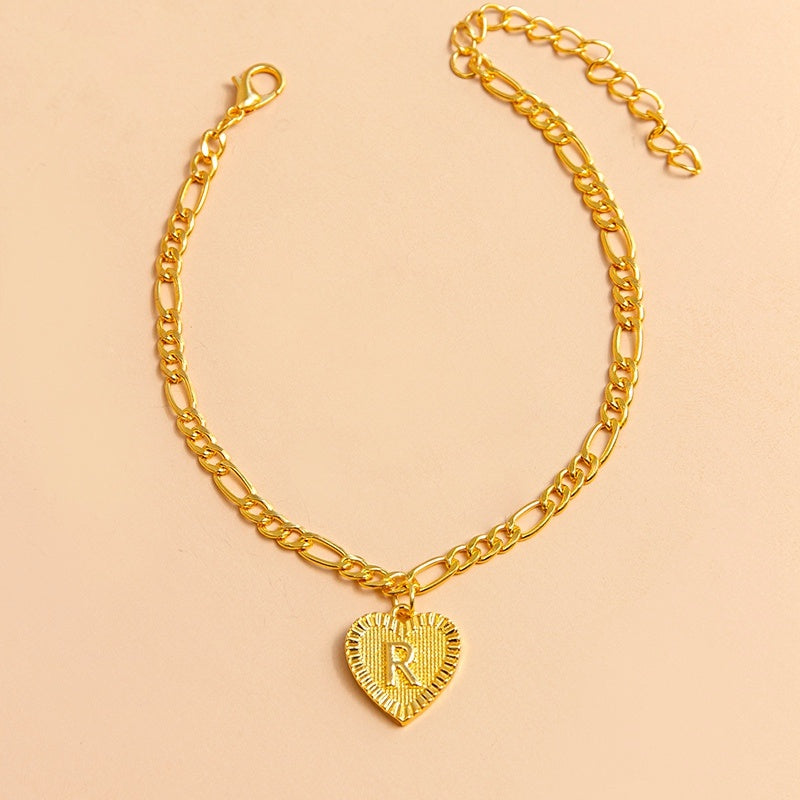Gold Initial Letter Anklet for Women