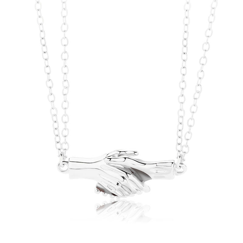 Holding Hands Couple Necklace, 2Pc Set