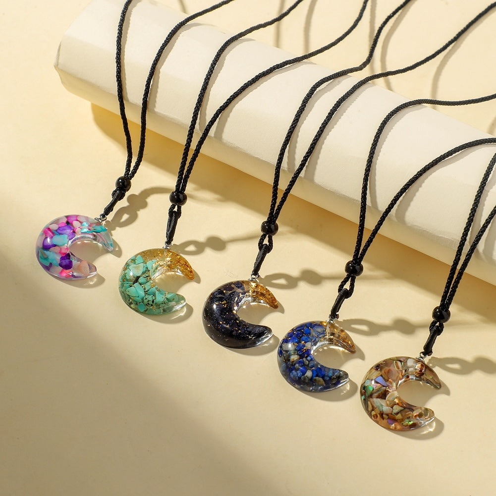 Transparent Resin Rough Moon Pendant Necklace