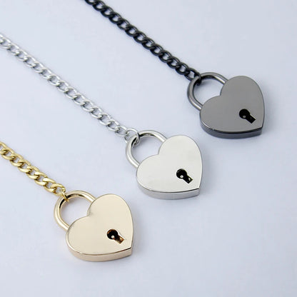 Heart Shaped Lock & Key Slip Chain Necklace