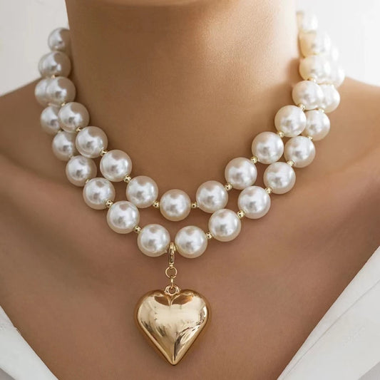 Peach Heart Pearl Necklace