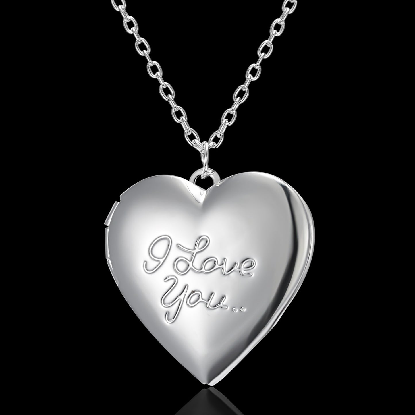 Heart Shaped Photo Frame Locket Pendant Necklace Silver