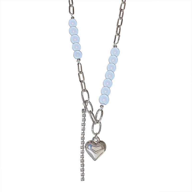Diamond Heart Reflective Pearl Necklace