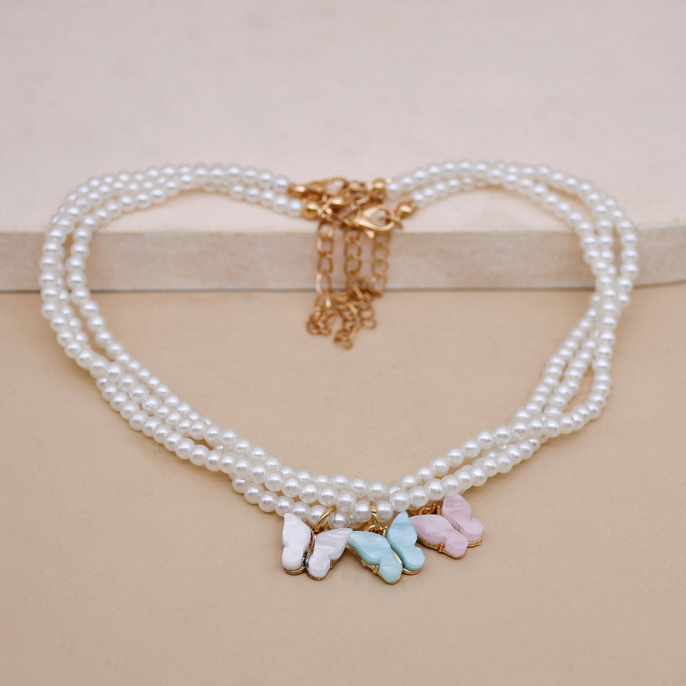 White Pearl Butterfly Choker Necklace