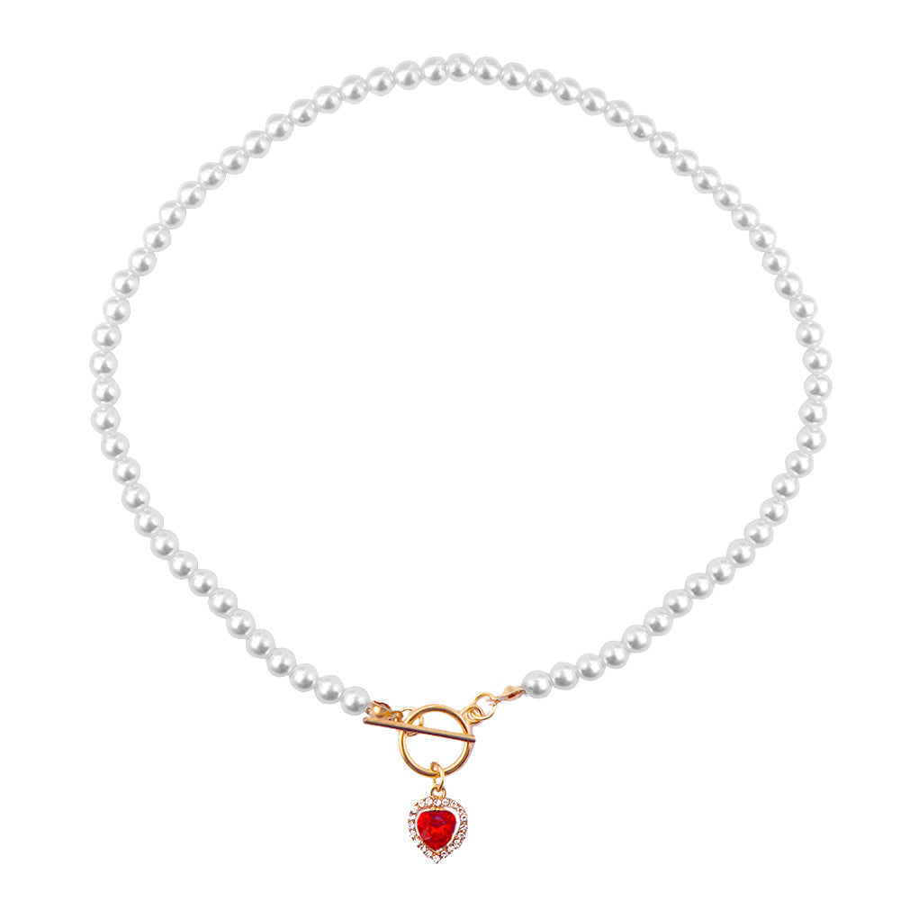 Heart Pearl Crystal Pendant Necklace