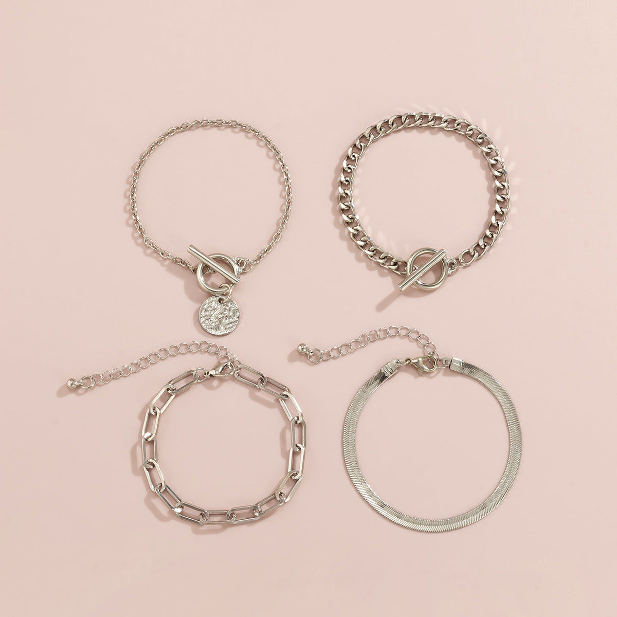 Metal Wind Hollow Chain Snake Bone Bracelet Set - 4Pc