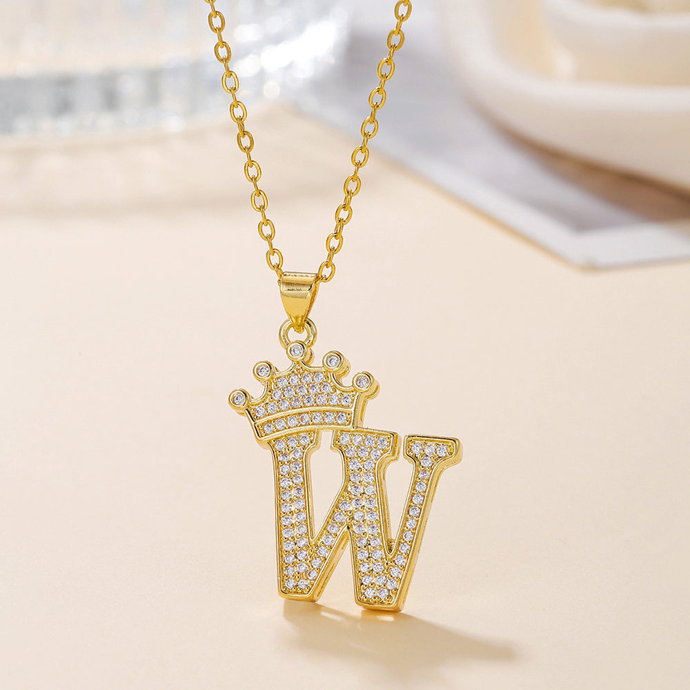 Gold Crown A-Z Pendant Necklace