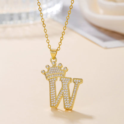 Gold Crown A-Z Pendant Necklace