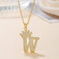 Gold Crown A-Z Pendant Necklace