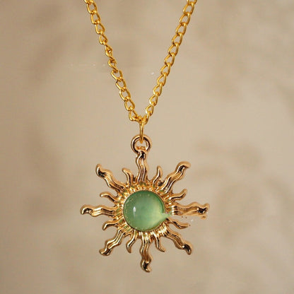 Gold and Light Green Sun Necklace